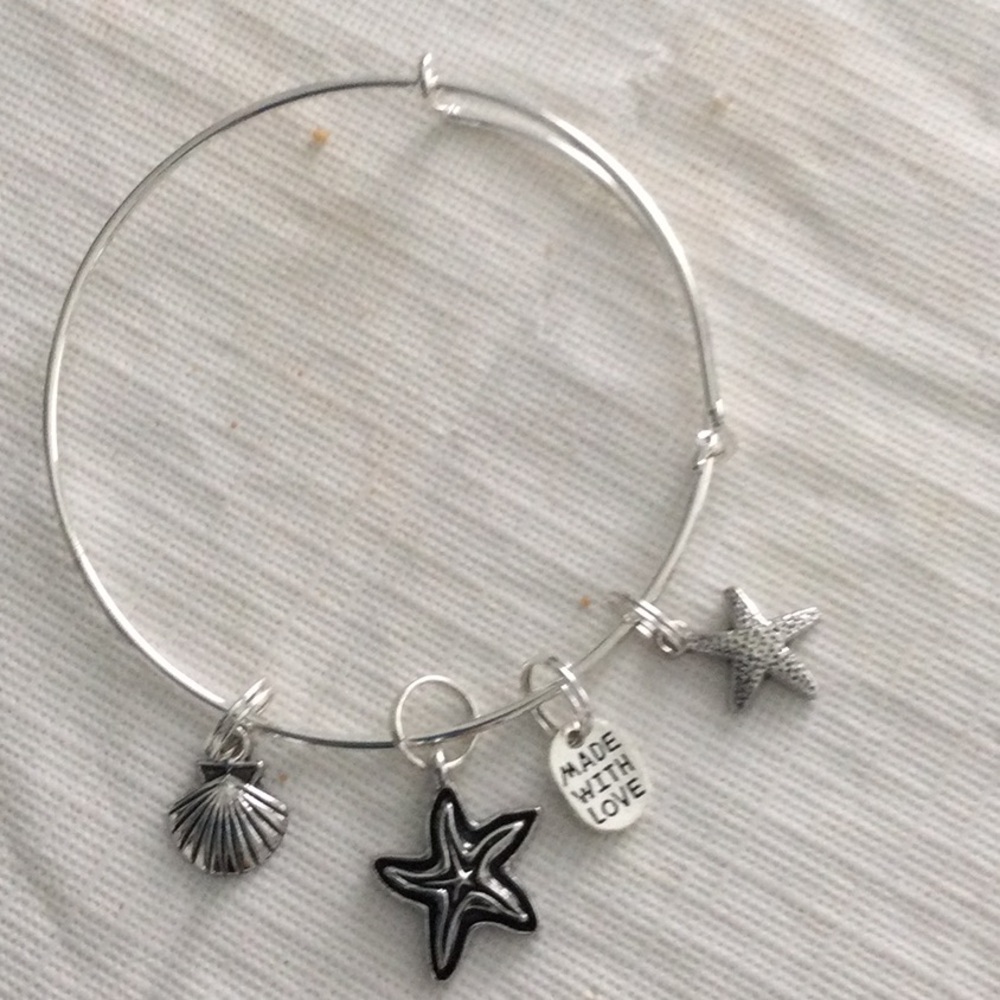 Womens Wire Sliver colored Bracelet with four charms. NWOT